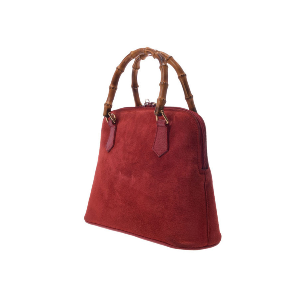 Gucci Red Handbag Bamboo Top Suede Handle Strap 2way